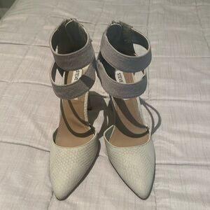 Steve Madden grey strappy heels with zipper back